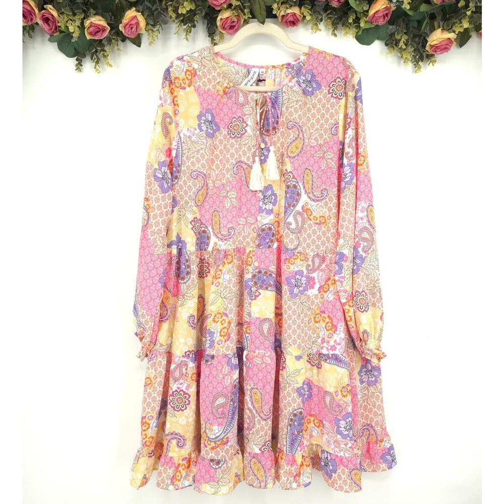 Grace + Karma Paisley and Floral Plus Size Tiered Long Sleeve Dress Size 1X NWT